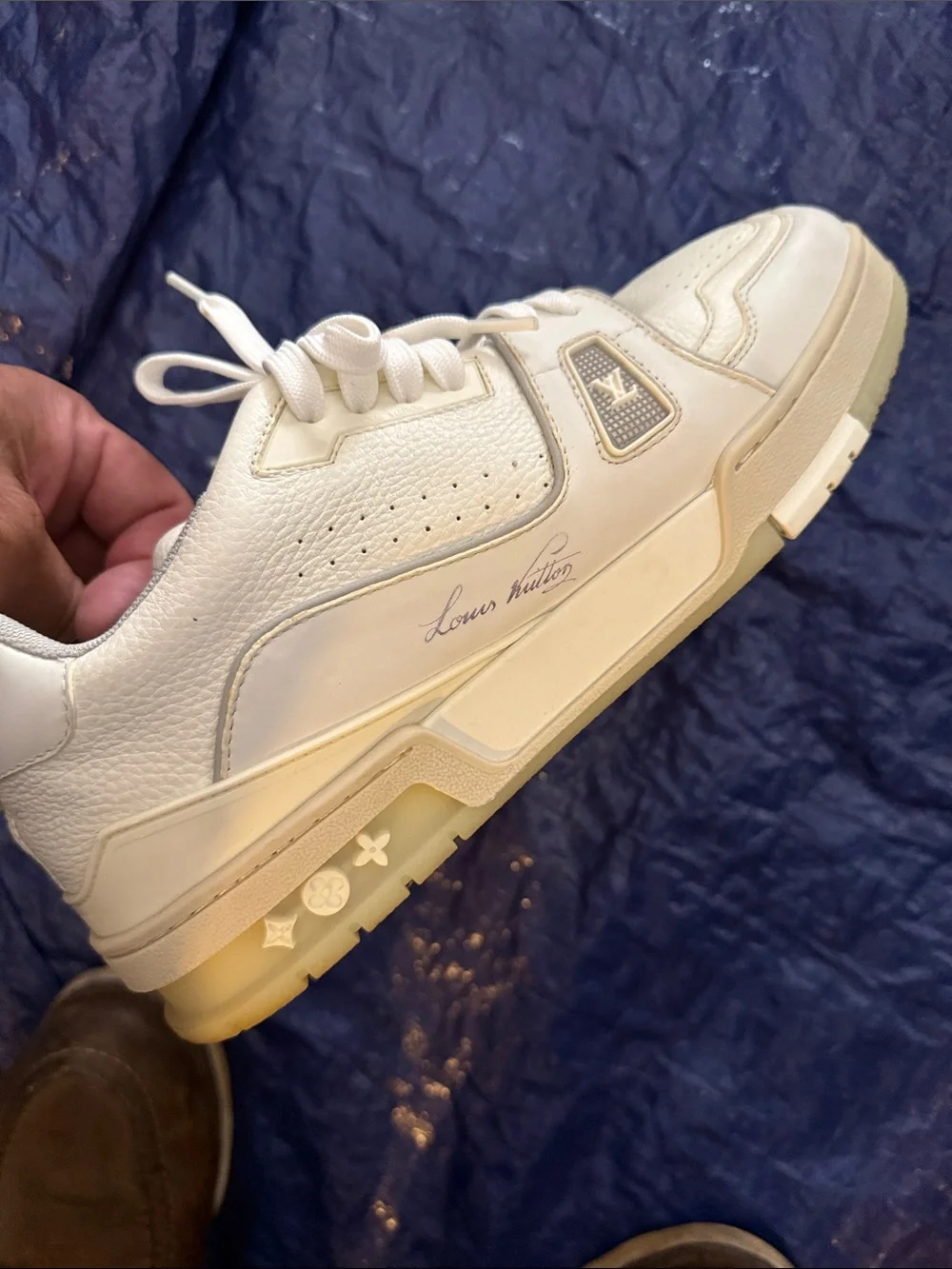 Louis Vuitton White Leather Low-Top Sneakers with Subtle Silver Logo